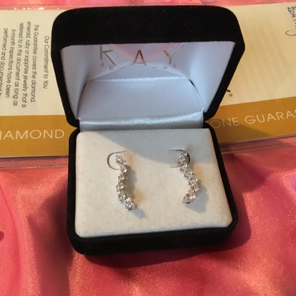 Vintage Kay’s 14k White Gold Diamond Journey Earrings, 1-Carat Total, & Certific - Picture 3 of 14
